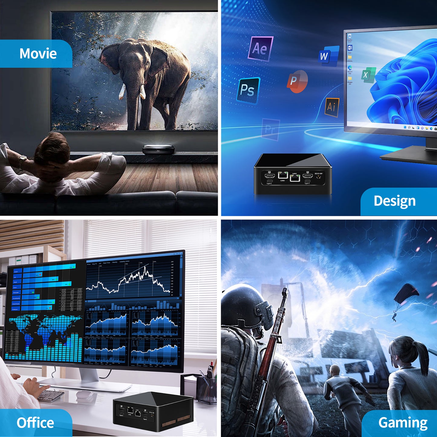 CWWK Mini PC 12th Gen Core i5 / 13th Gen U300 , Small Office PC Micro Desktop Computer, Dual i226-V 2.5GbE LAN, DDR5 16GB RAM 1TB M.2 NVMe(PCIe4.0 x 4) SSD, 4 Display, WiFi6 BT5.2, USB3.2, Win11 Pro