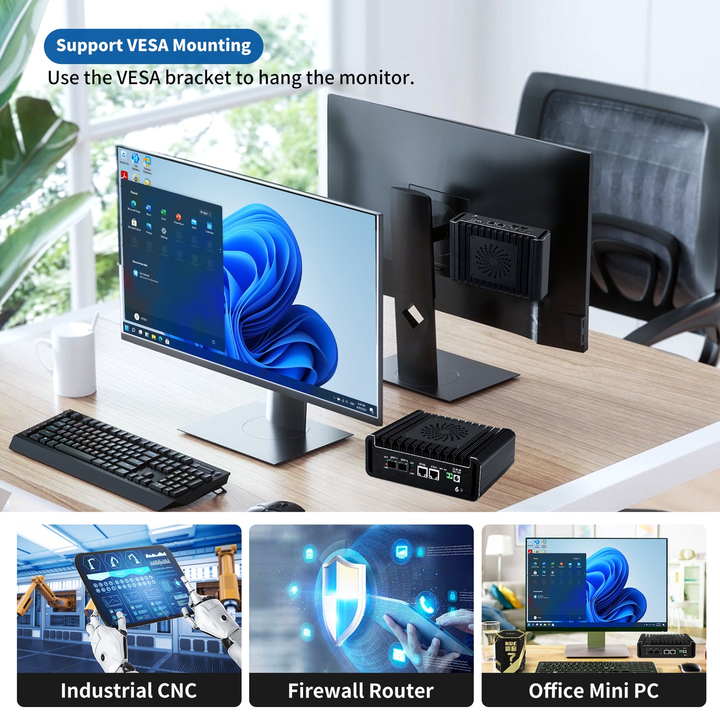 CWWK Micro Firewall Applicance Dual 10Gbe Mini PC 12th Gen Octa Core i3 N305 / N100, 2xSFP+ 10Gbps, 2X i226V 2.5GbE LAN, DDR5 16G RAM M.2 NVMe 256G SSD, Support OPNsense, TF, 2xHD, Type-C