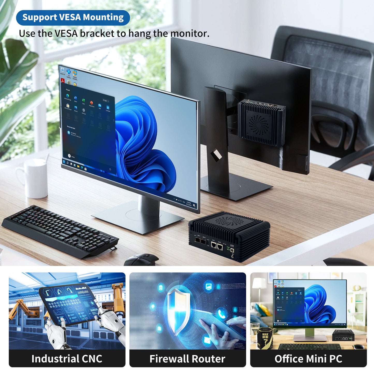 CWWK Micro Firewall Applicance Dual 10Gbe Mini PC 12th Gen Octa Core i3 N305/ N100, 2X i226V 2.5GbE LAN, 2xSFP+ 10Gbps, Support OPNsense, TF, 2xHD, Type-C, DDR5 RAM M.2 NVMe SSD