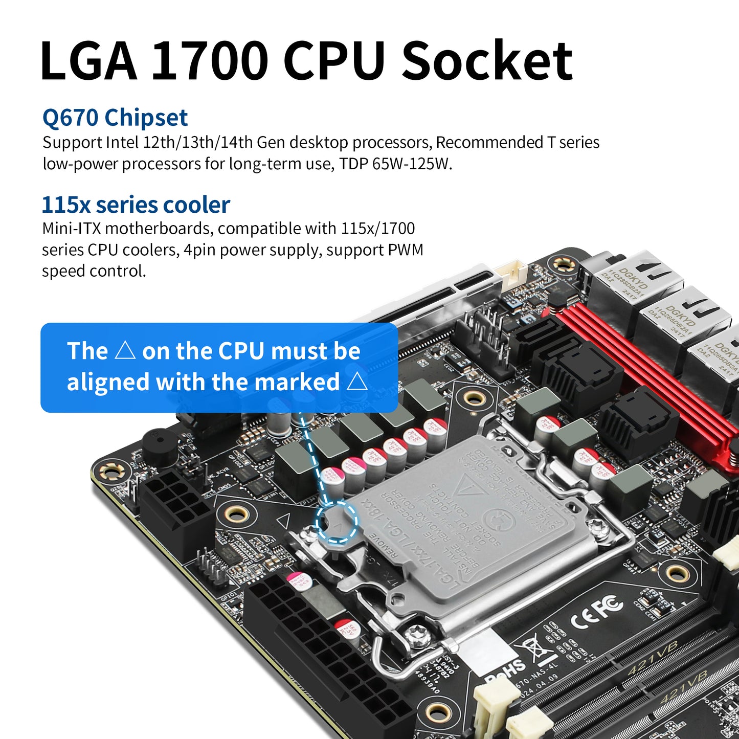 CWWK NAS Motherboard with 6 Bay SATA3.0, Q670 Mini ITX Mainboard LGA 1700, Soft Router Board DDR5 with 6xM.2 NVMe, i226-LM 2.5GbE, PCIe5.0 x16, 8GB RAM 128GB SSD (with Cable)