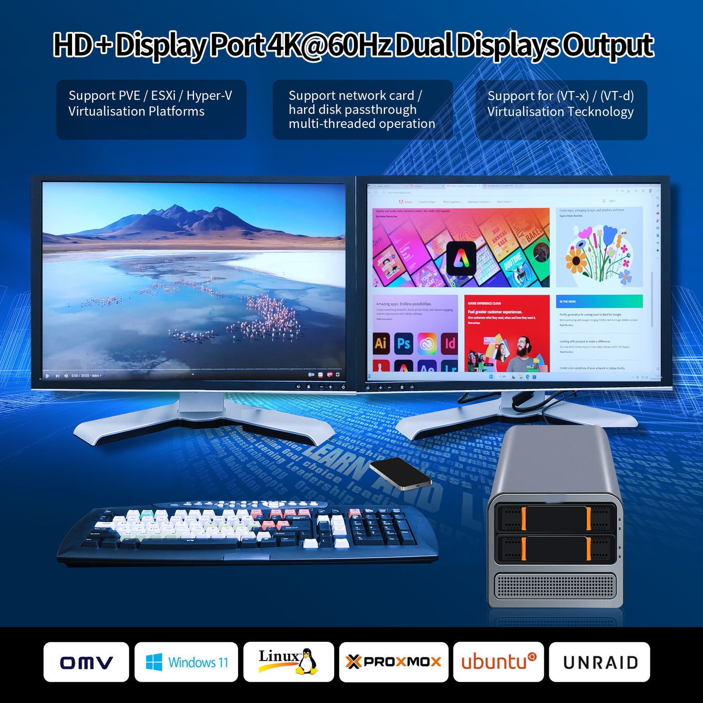 CWWK Mini PC NAS Core i3 N305, Octa Core 2 Bay Network Storage Server, 3-in-1 Micro Computer, 2 Port I226V 2.5GB LAN, Soft Router, MiniSD, 32GB DDR5 RAM 512GB M.2 NVME SSD(NO HDD)