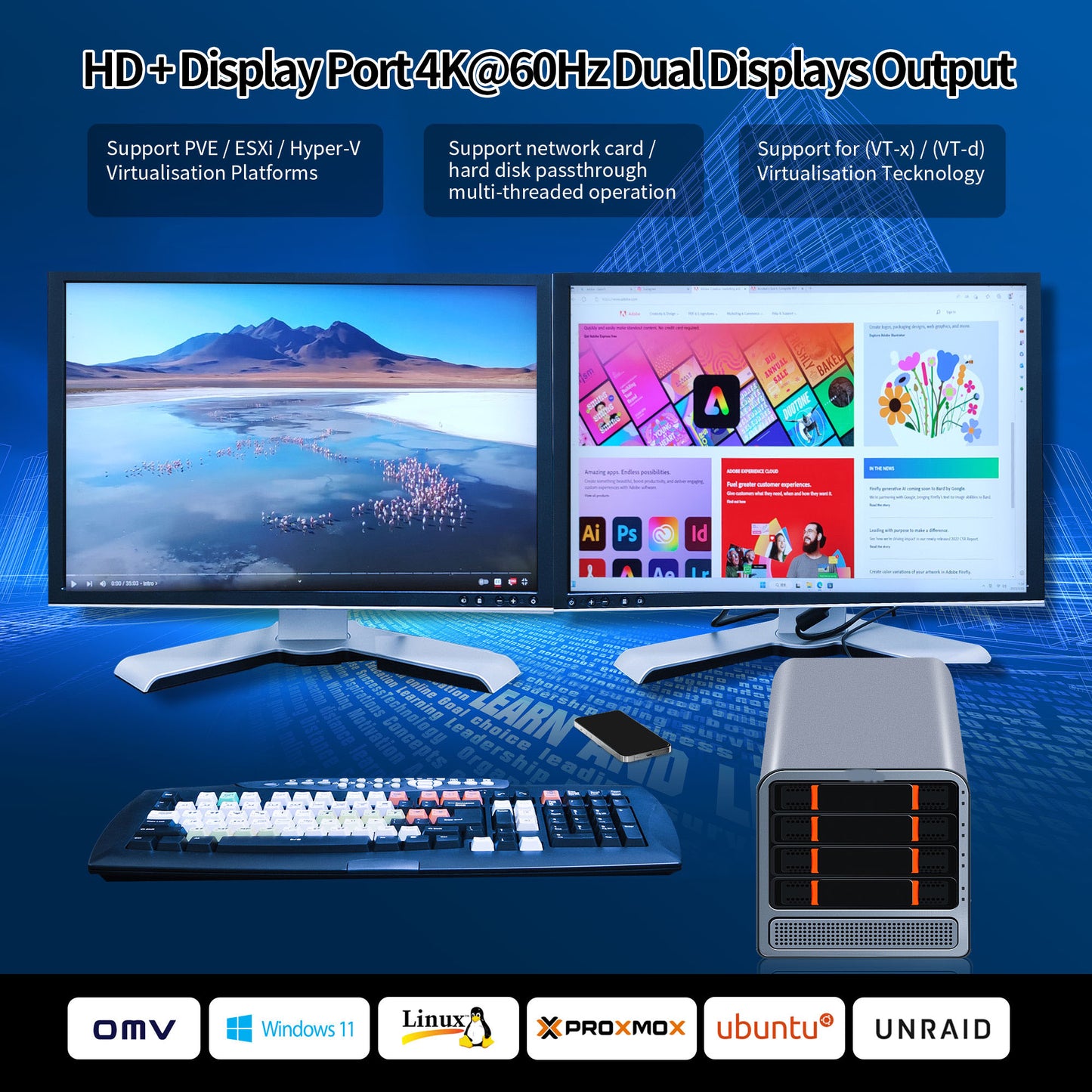 CWWK Mini PC NAS Core i3 N305, Octa Core 4 Bay Network Storage Server, 3-in-1 Micro Computer, 2 Port I226V 2.5GB LAN, Soft Router, MiniSD, 8GB DDR5 RAM 128GB M.2 NVME SSD(NO HDD)