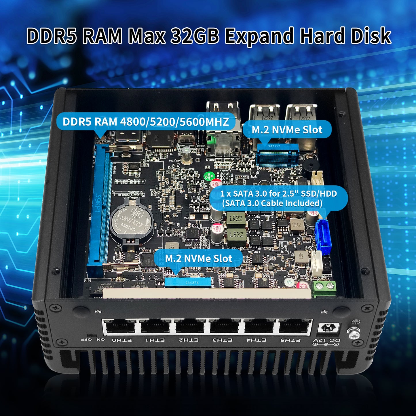 CWWK Mini PC Firewall Fanless Micro Router Appliance, 12th Gen Core i3 N305 8C/8T DDR5 8GB RAM 128GB SSD, 6 x 2.5GbE I226-V Computer, AES-NI, TF, Type-C, Support Windows, OPNsense