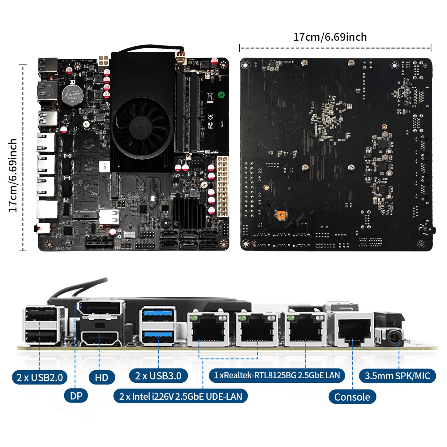 CWWK NAS Motherboard, 6 Bay, Celeron J6412 TDP10W, Mini Itx, 2× I226V 2.5GbE LAN, 1× RTL8125BG 2.5GbE LAN, DDR4 8GB RAM 128GB NVMe SSD, 6 × sata3.0, PCIe×1, DP + HD(4K@60Hz)