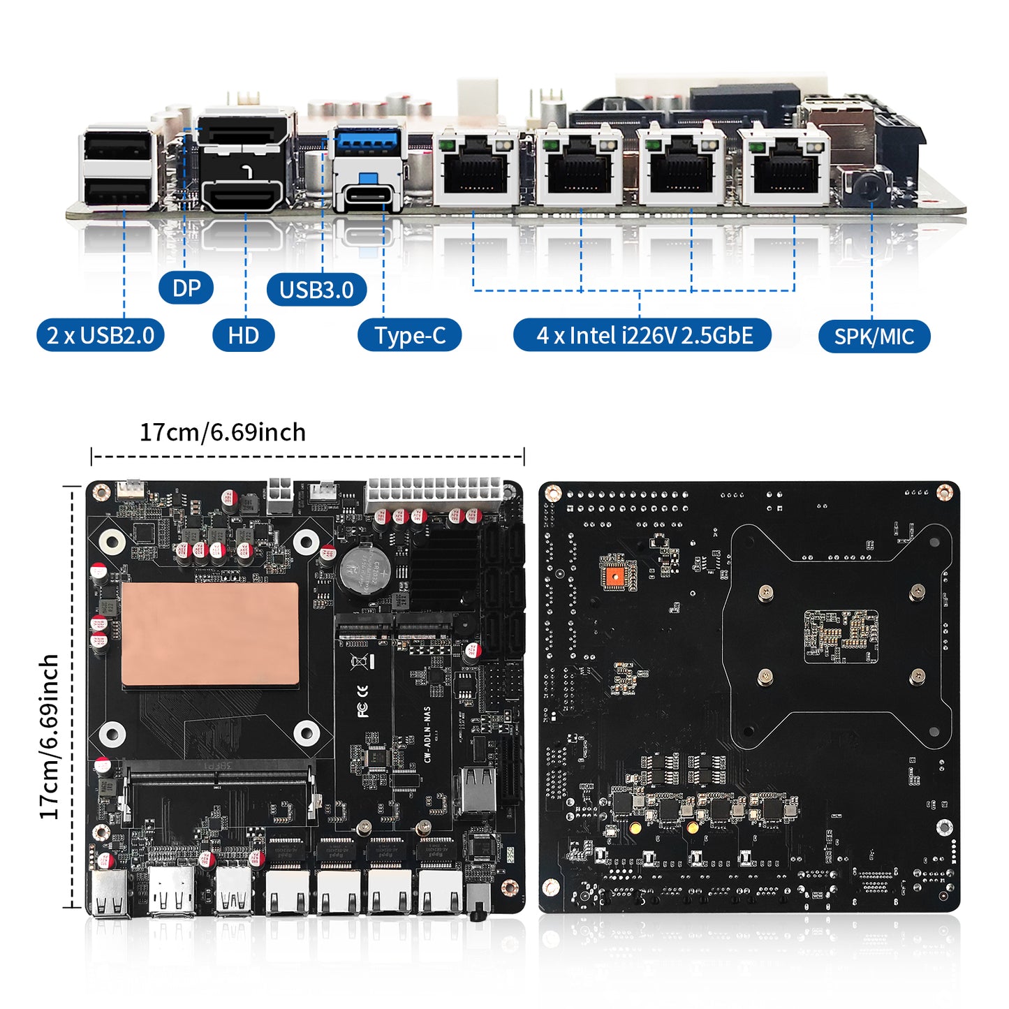 CWWK Low Power NAS Motherboard i3 N305/ N100 with 6 Bay SATA3.0, Mini ITX Mainboard with 4 Port i226V 2.5GbE LAN, Soft Router Board DDR5 with Dual M.2 NVMe, 8GB RAM 128GB SSD