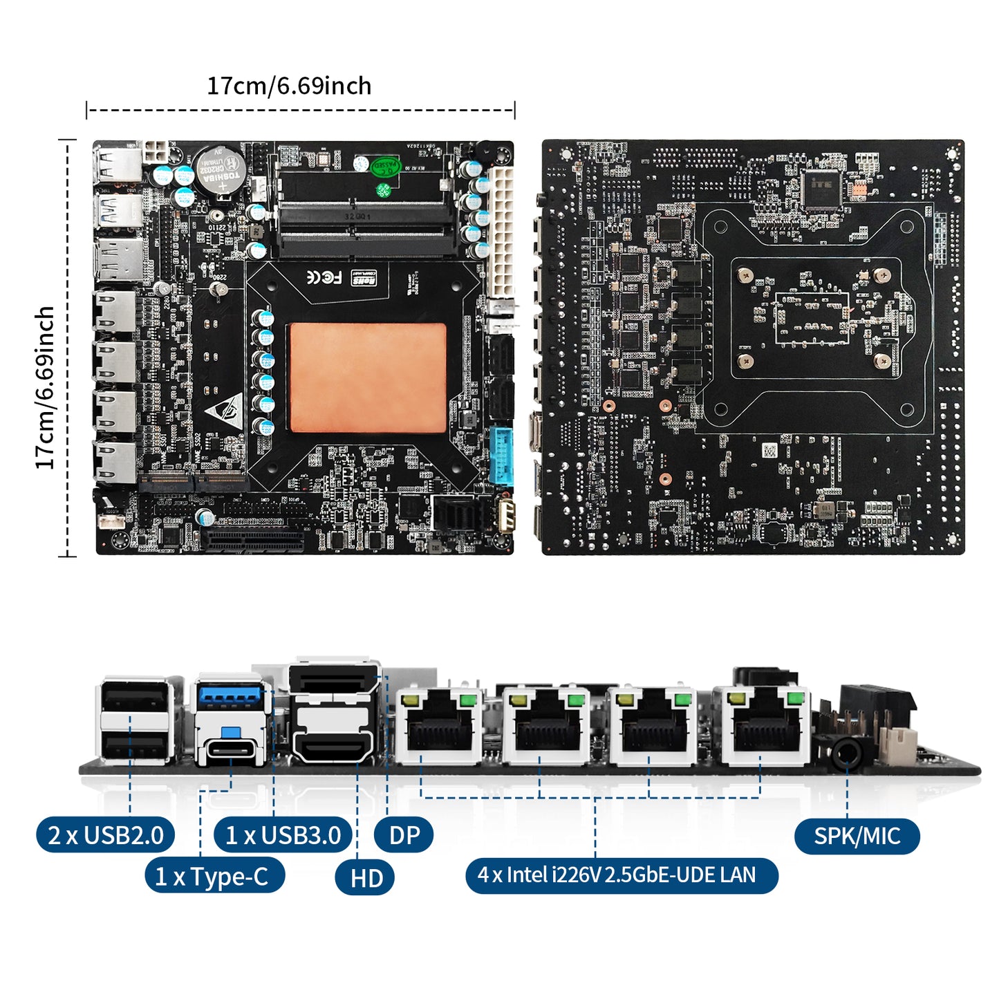 CWWK NAS Motherboard Industrial, 6 Bay, Core i3-1115G4, Mini Itx, 4 × I226V 2.5GbE LAN, DDR4 32GB RAM 1TB NVMe SSD(PCIe3.0×2), 1 × SFF-8643, PCIE×4, DP + HD + Type-C(4K@60Hz)