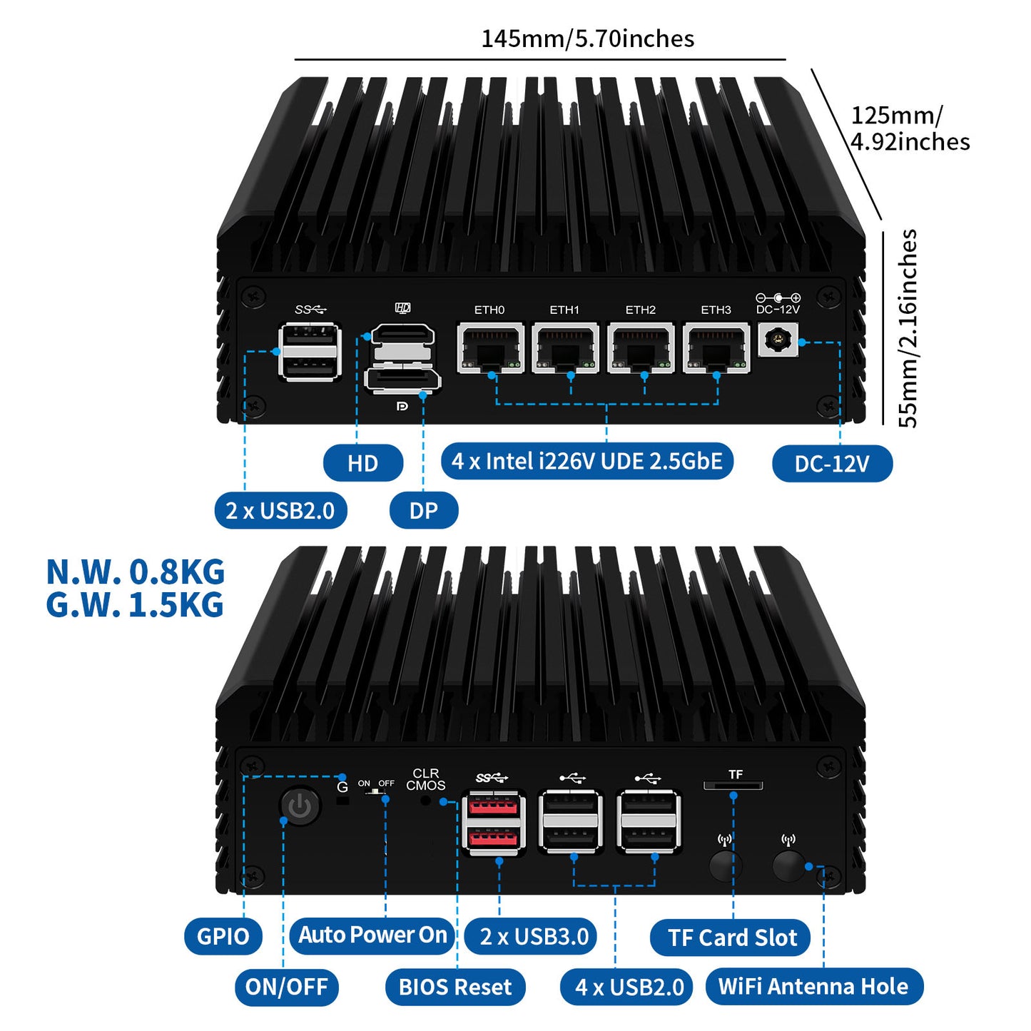 CWWK N100 Mini Computer Fanless Firewall Micro Router Appliance, 6 x 2.5GbE I226-V Ethernet Computer, 12th Gen N100 DDR5 16GB RAM 128GB SSD, VPN, TF, AES-NI, Support Pfsense, OPNsense