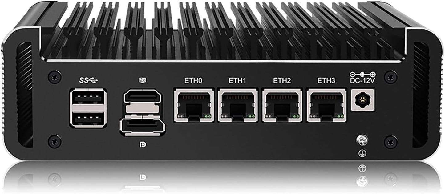 Mini Firewall PC 4 2.5GbE i226V LAN Ports, N100 4-core Fanless Computer wtih DDR5 RAM, 1* M.2 NVMex4, Micro Soft Router Appliance for Network Security, ASE-NI (16G RAM 256G SSD)