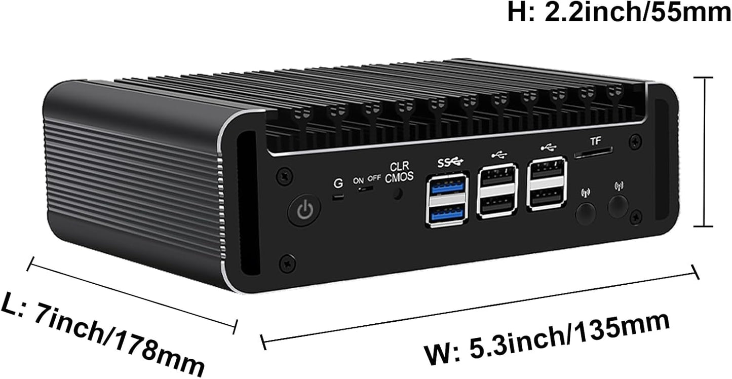 Mini Firewall PC 4 2.5GbE i226V LAN Ports, N100 4-core Fanless Computer wtih DDR5 RAM, 1* M.2 NVMex4, Micro Soft Router Appliance for Network Security, ASE-NI (16G RAM 256G SSD)