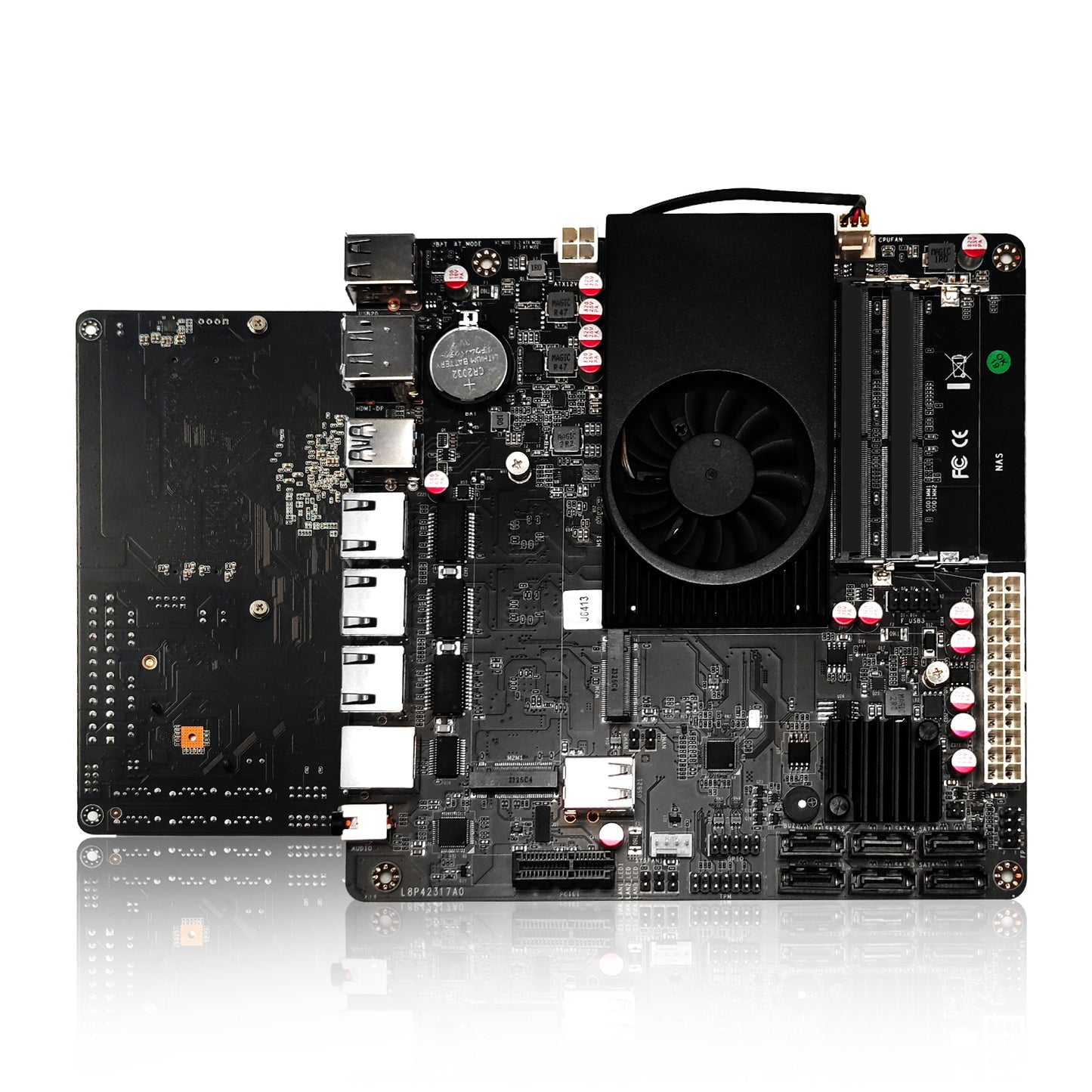 CWWK NAS Motherboard, 6 Bay, Celeron J6412 TDP10W, Mini Itx, 2× I226V 2.5GbE LAN, 1× RTL8125BG 2.5GbE LAN, DDR4 8GB RAM 128GB NVMe SSD, 6 × sata3.0, PCIe×1, DP + HD(4K@60Hz)