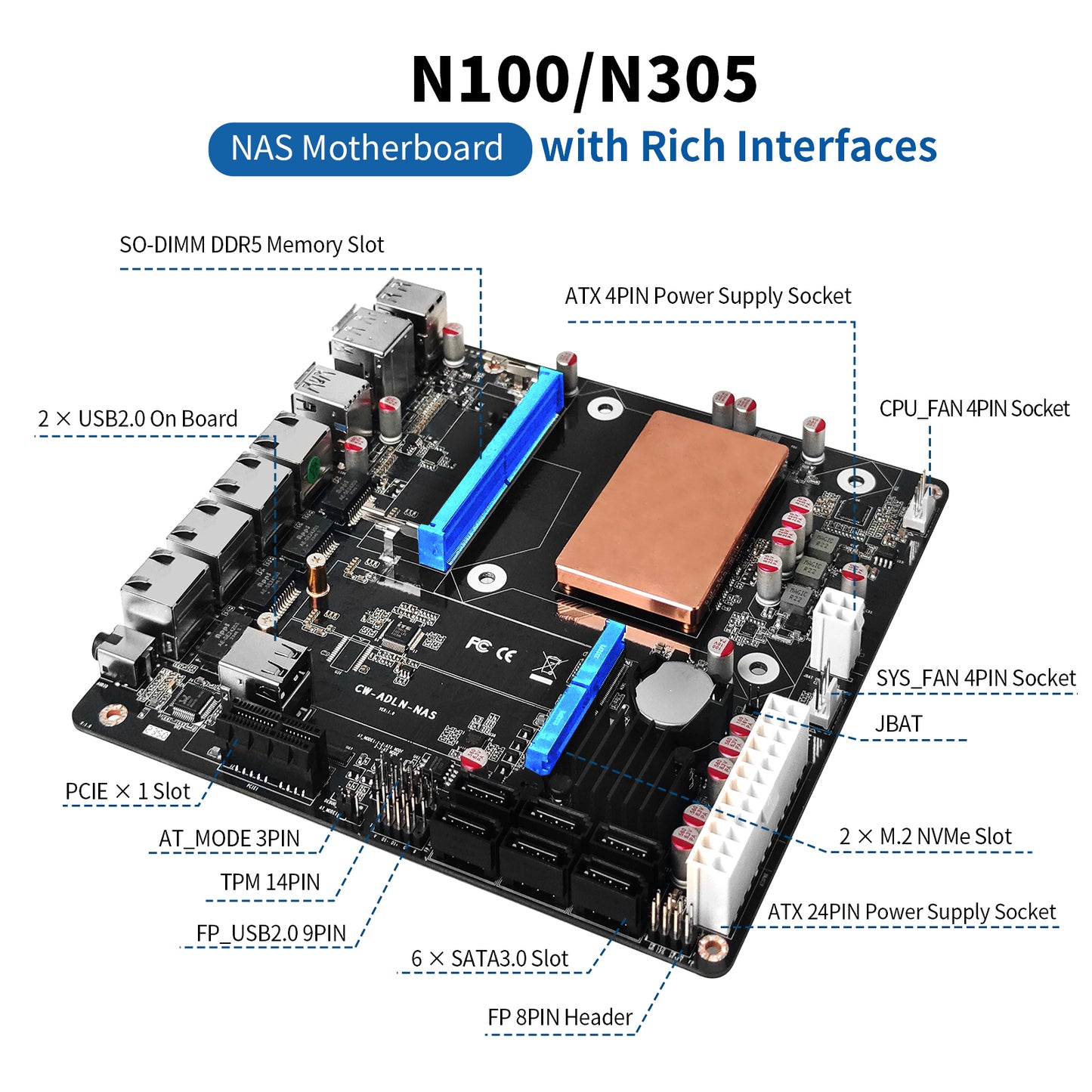 CWWK Low Power NAS Motherboard i3 N305/ N100 with 6 Bay SATA3.0, Mini ITX Mainboard with 4 Port i226V 2.5GbE LAN, Soft Router Board DDR5 with Dual M.2 NVMe, 8GB RAM 128GB SSD