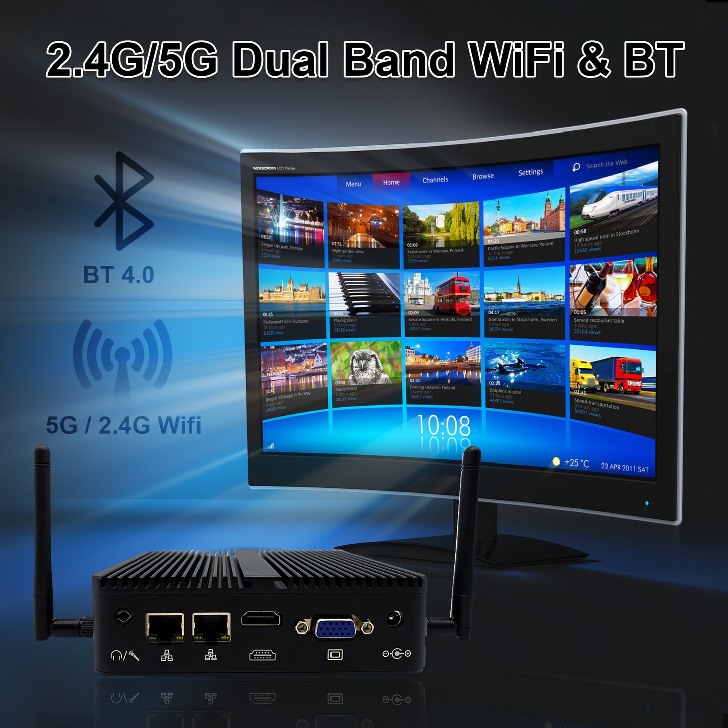 Firewall Mini PC Windows 11 Pro, Fanless Mini Computer Micro PC, Celeron J4125 Quad Core DDR4 8GB RAM 256GB SSD Small Desktop Computers, Dual Nic Mini-PC Industry PC, 4K, BT4.0, WiFi,HD VGA, 4USB