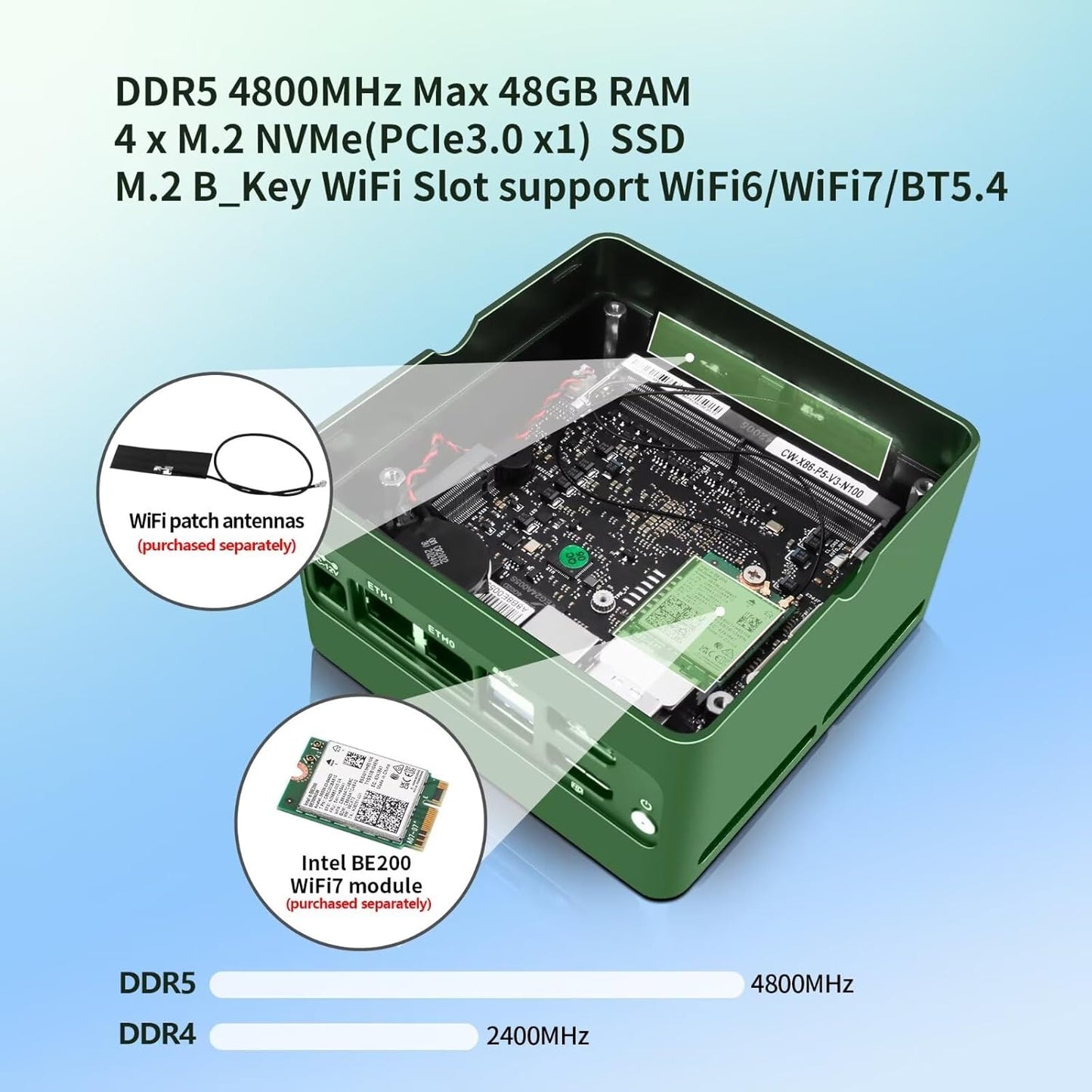 CWWK 4 Bay NAS Mini PC i3 N305/ N200, 4 x NVMe Micro NAS Server for Home Desktop Computer, Dual i226-V 2.5GbE LAN Small NAS PC with USB3.2, Support WiFi7/BT5.4, DDR5 RAM/SSD