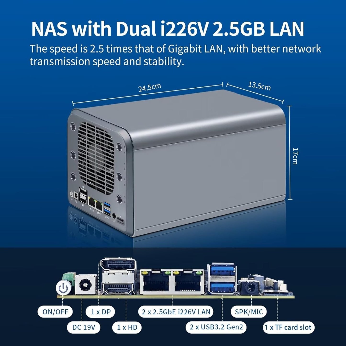 Mini PC NAS Core i3 N305, 4 Bay Network Storage Server, 3-in-1 Micro Computer, Dual i226V 2.5GbE LAN, Soft Router, SPK/MIC, 8GB DDR5 RAM 256GB SSD, 2 x 4TB HDD