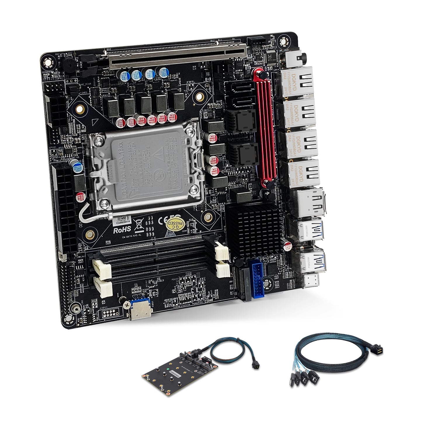 CWWK NAS Motherboard with 6 Bay SATA3.0, Q670 Mini ITX Mainboard LGA 1700, Soft Router Board DDR5 with 6xM.2 NVMe, i226-LM 2.5GbE, PCIe5.0 x16, 8GB RAM 128GB SSD (with Cable)