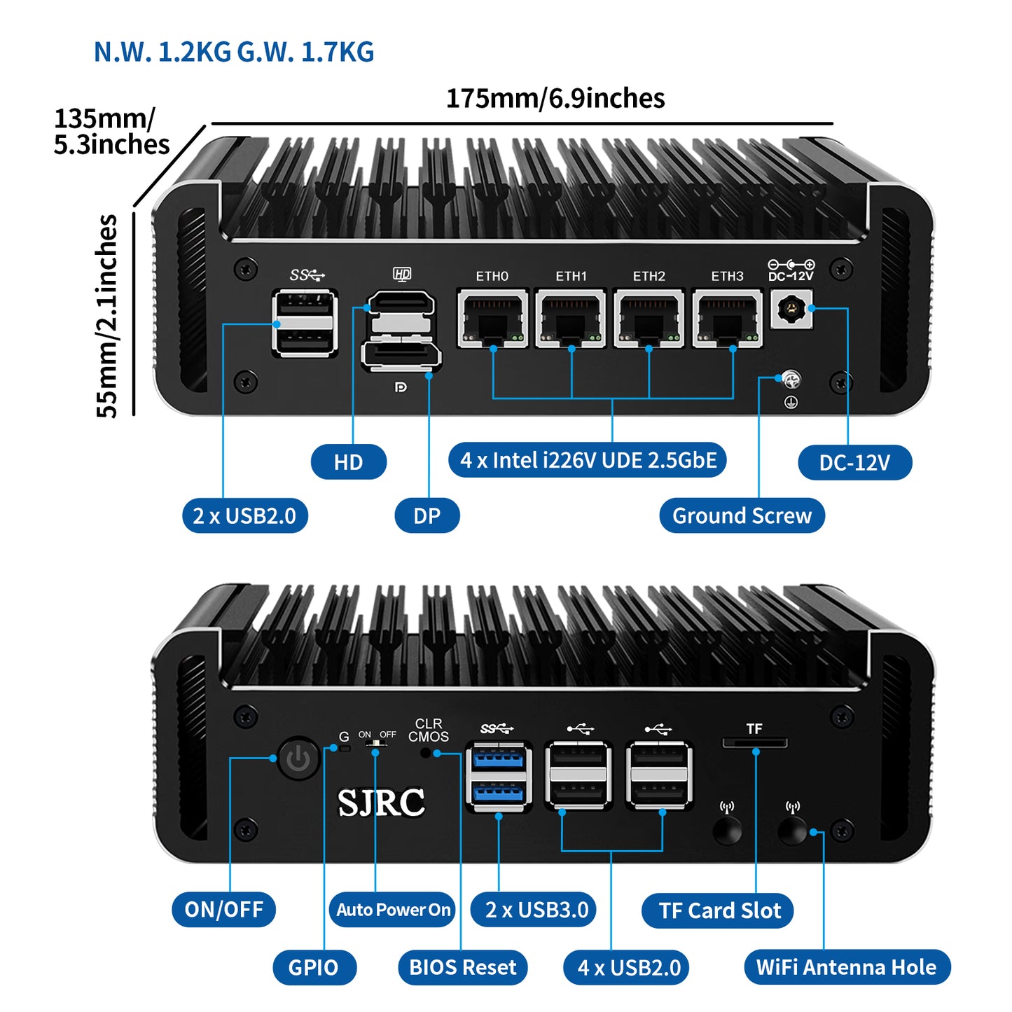 CWWK Firewall Micro Appliance 4 LAN, Fanless Mini PC Octa Core i3 N305, OPNsense Hardware, 4 Port i226-V 2.5G LAN, AES-NI, TF Slot, Linux, Windows 11 Pro, 8GB DDR5 RAM 128GB NVME SSD