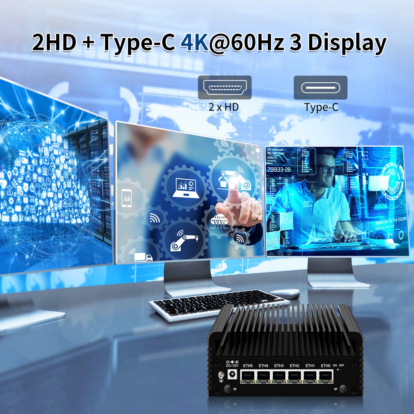 CWWK Mini PC Firewall Fanless Micro Router Appliance, 12th Gen Core i3 N305 8C/8T DDR5 8GB RAM 128GB SSD, 6 x 2.5GbE I226-V Computer, AES-NI, TF, Type-C, Support Windows, OPNsense