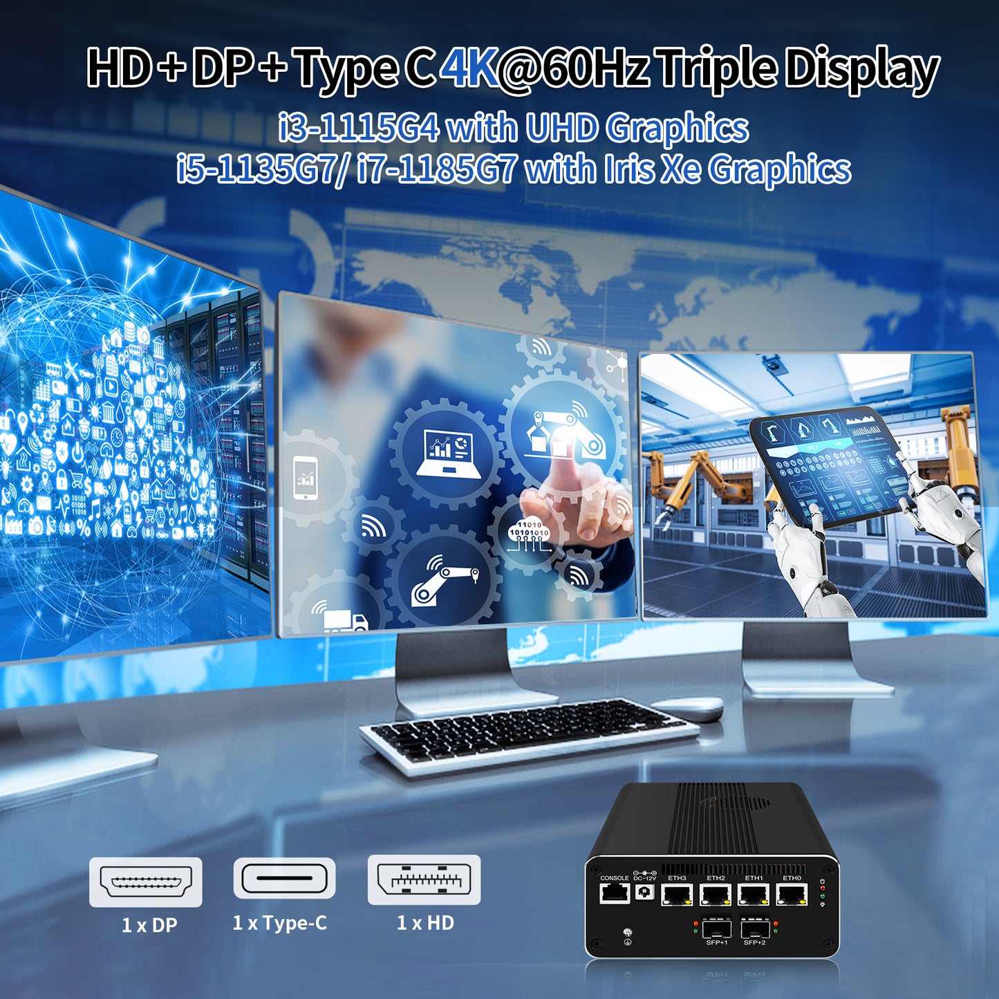 CWWK Firewall 10GbE Mini PC, 4C/8T Core i3 1115G4/Core i5 1135G7 / Core i7 1185G7 Micro Applicance, Dual SFP+ 10 Gigabit, 4 x i226V 2.5GbE LAN, DDR4 16GB RAM 512GB SSD, Support OPNsense, HD, DP, Typc-C, 4K, TF
