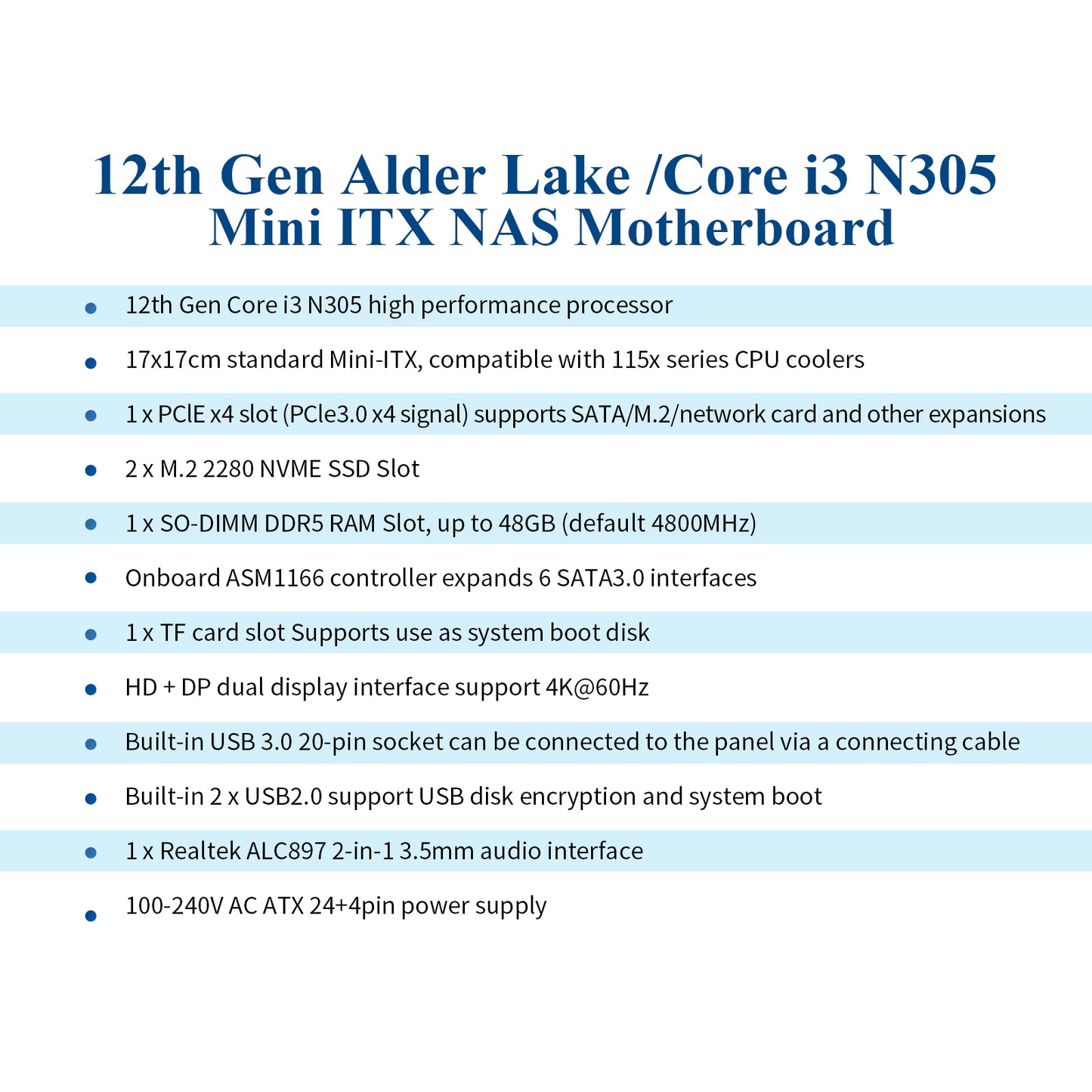 CWWK NAS Motherboard i3 N305 /N100 with 6 Bay SATA3.0, Mini ITX Mainboard with 2 Port i225 2.5GbE LAN, Soft Router Board DDR5 with Dual M.2 NVMe, PCle3.0 x4, 8GB RAM 128GB SSD