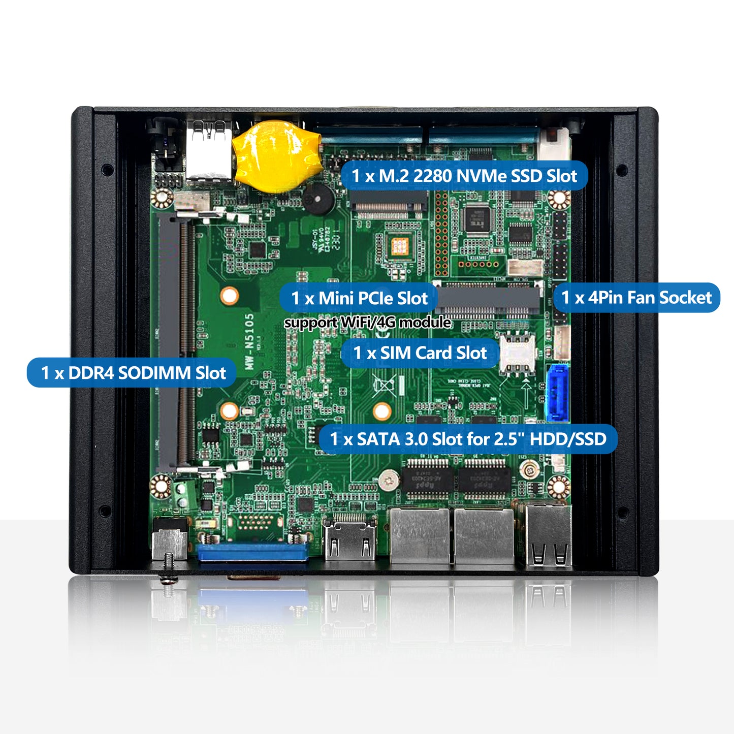 CWWK Firewall Mini PC, Core i5 5200U/Celeron N5105 Fanless Industrial Computer, 2 Port 2.5GbE i226V LAN, 2 × COM RS232 Serial Port, 8GB RAM 256GB SSD, Support WinOS, Linux, Wifi/BT, VGA, SIM slot