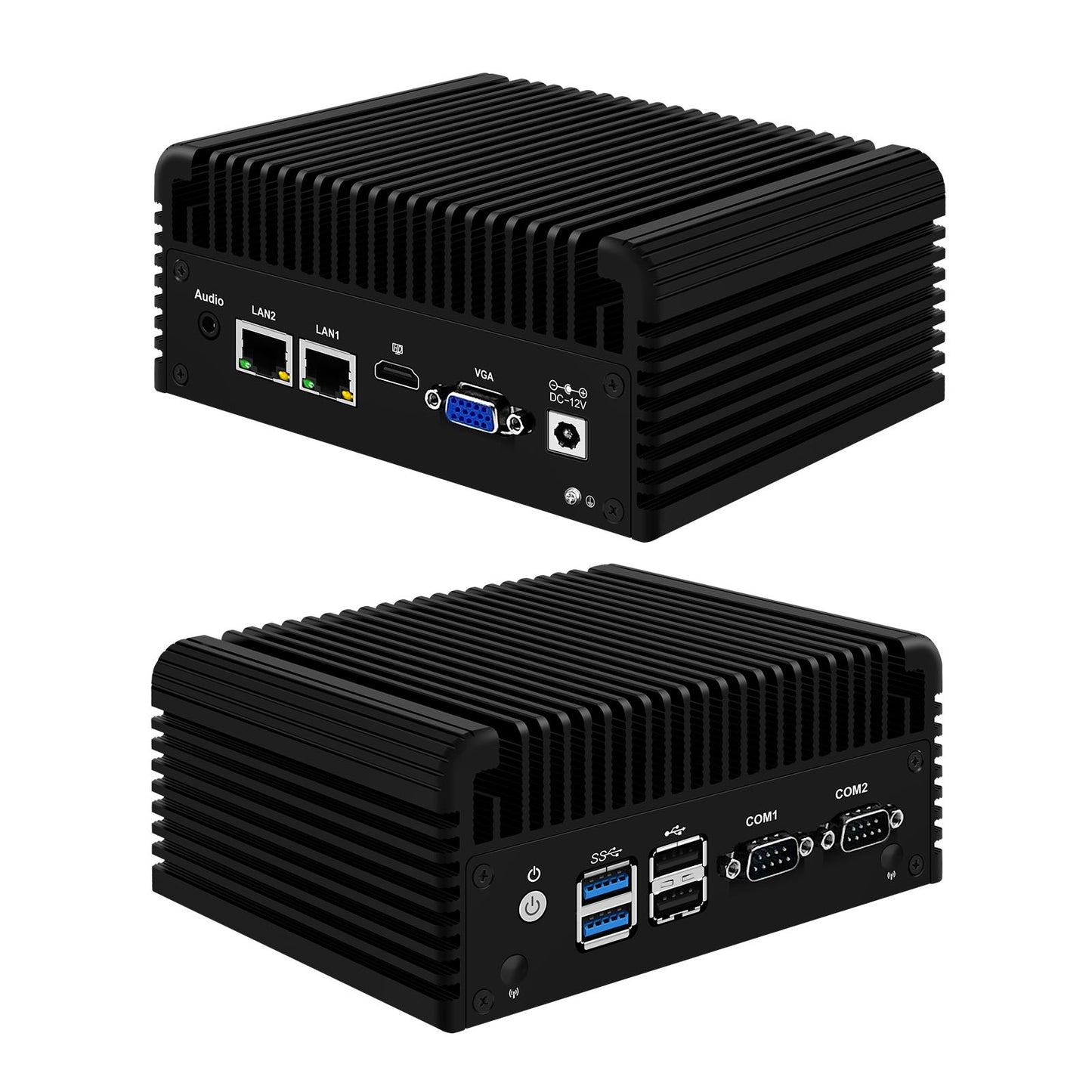 CWWK Firewall Mini PC Low Power Celeron N2840, Fanless Industrial Computer with Dual COM RS232, 2 x RJ45 Gigabit LAN Micro Desktop Computer with 8GB RAM 64GB SSD, HD, VGA, WiFi5/BT4.2