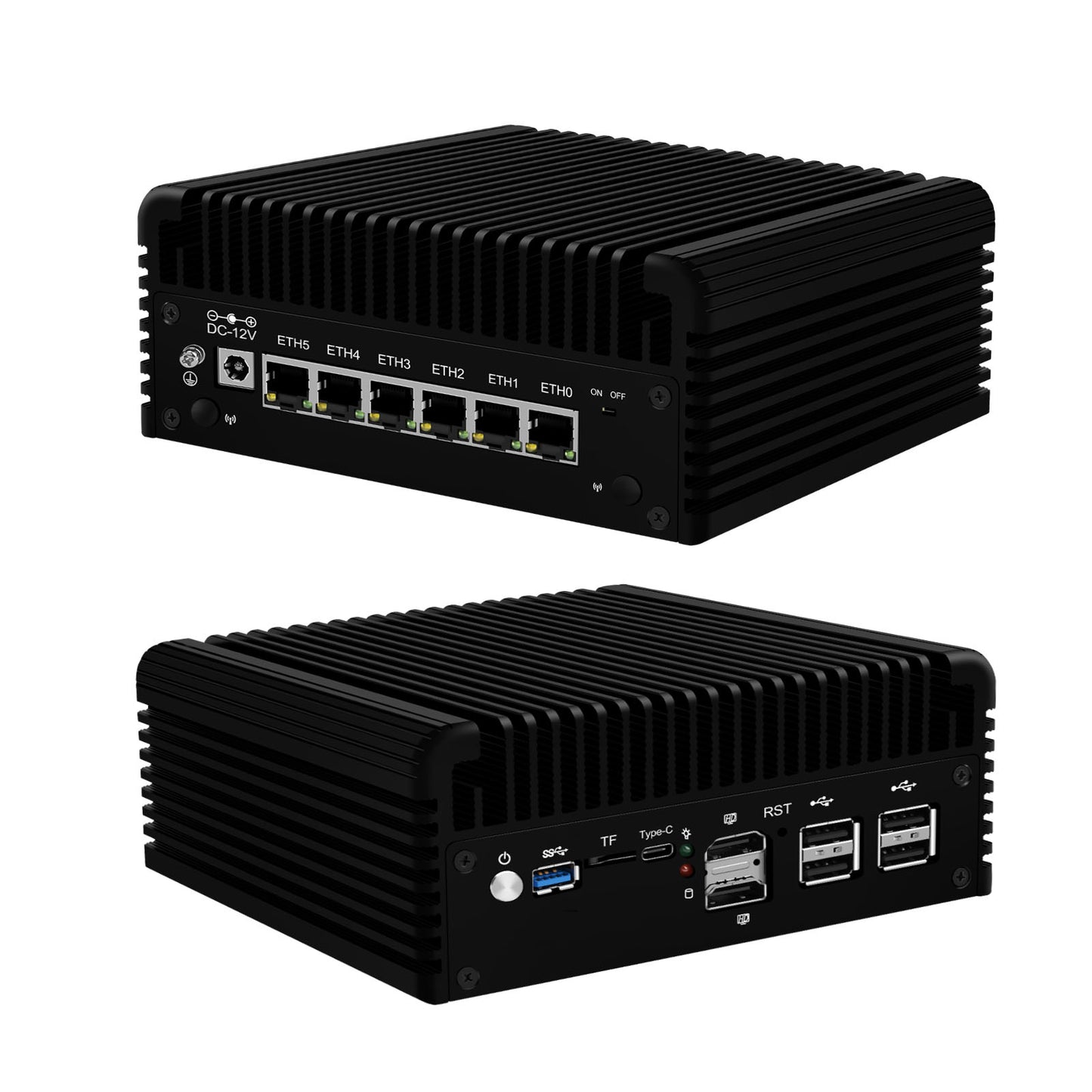 CWWK Mini PC Firewall Fanless Micro Router Appliance, 12th Gen Core i3 N305 8C/8T DDR5 8GB RAM 128GB SSD, 6 x 2.5GbE I226-V Computer, AES-NI, TF, Type-C, Support Windows, OPNsense