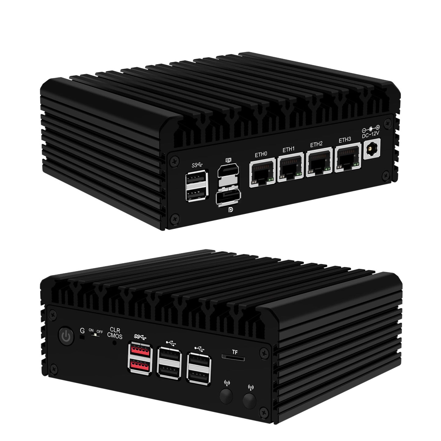 CWWK Mini Computer Fanless Firewall Micro Router Appliance, 12th Gen Core i3 N305 8C/8T DDR5 16GB RAM 128GB SSD, 2.5GbE I226-V Computer, TF, AES-NI, Support Pfsense, OPNsense