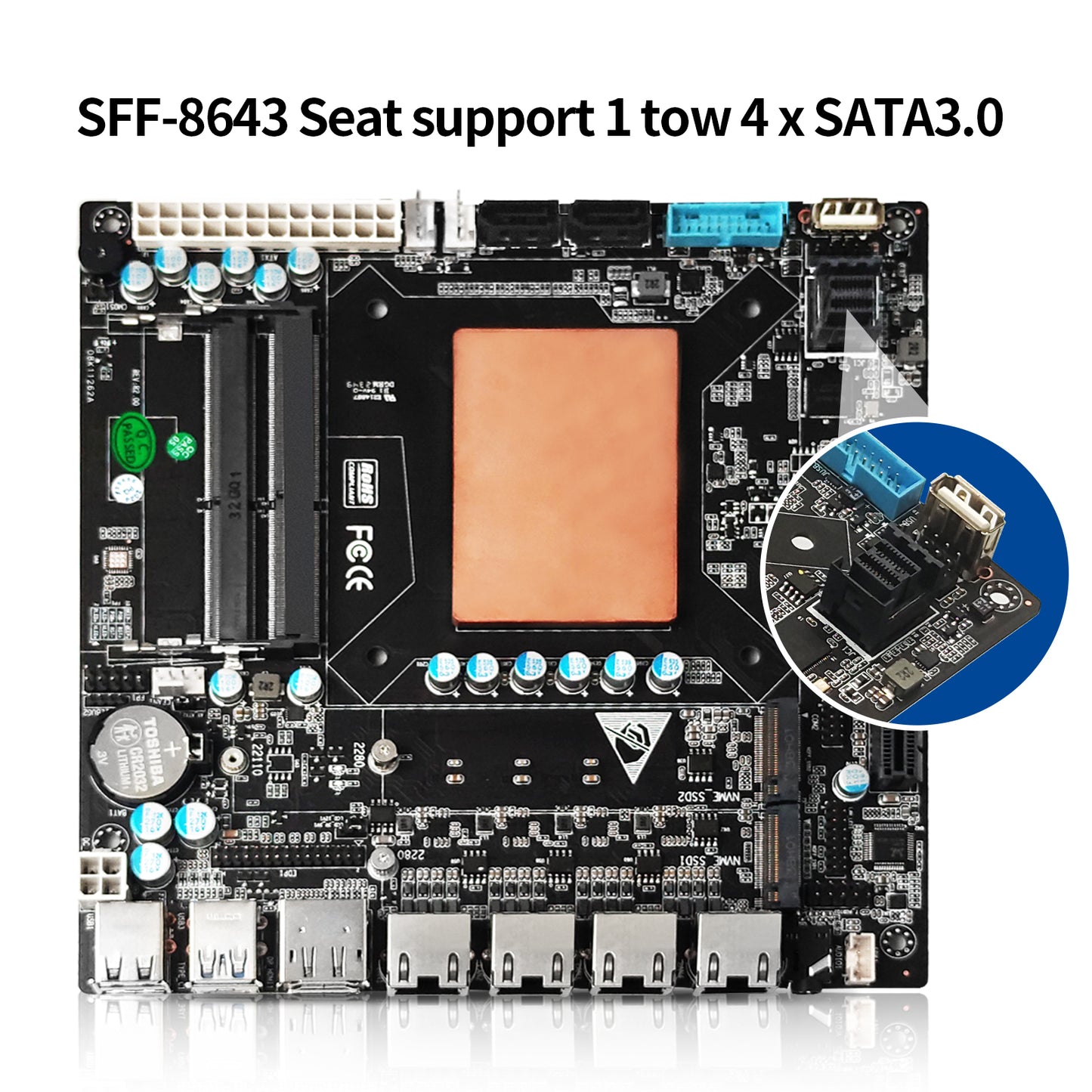CWWK NAS Motherboard Industrial, 6 Bay, Core i3-1115G4, Mini Itx, 4 × I226V 2.5GbE LAN, DDR4 32GB RAM 1TB NVMe SSD(PCIe3.0×2), 1 × SFF-8643, PCIE×4, DP + HD + Type-C(4K@60Hz)