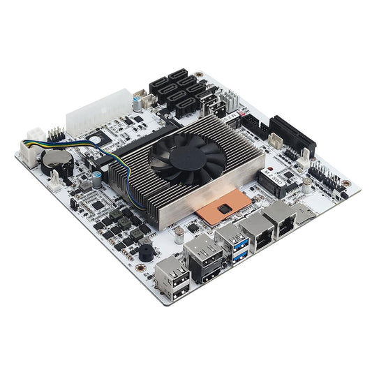 (Second-hand) CWWK NAS Motherboard 8 Bay Core i5 8265U 4C/8T, Mini ITX PC Mainboard White M11, 2 x NVMe PCIe3.0 x2, Dual 2.5GbE i226V LAN, DDR4 16GB RAM 128GB SSD, PCIe x4 Slot, TF, HD+DP