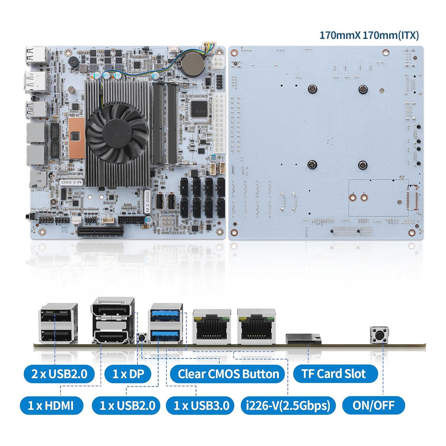 (Second-hand) CWWK NAS Motherboard 8 Bay Core i5 8265U 4C/8T, Mini ITX PC Mainboard White M11, 2 x NVMe PCIe3.0 x2, Dual 2.5GbE i226V LAN, DDR4 16GB RAM 128GB SSD, PCIe x4 Slot, TF, HD+DP