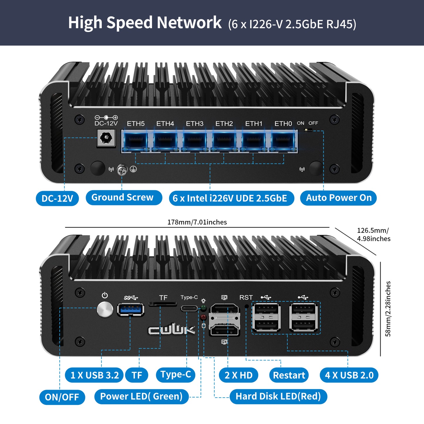 CWWK F11 Fanless Mini PC Firewall Hardware for Opnsense Pfsense,Softer Router Intel N150 N100 N305 N355, 6 x 2.5 Gbe i226V Lan, DDR5 8 GB RAM 128 GB NVMe SSD
