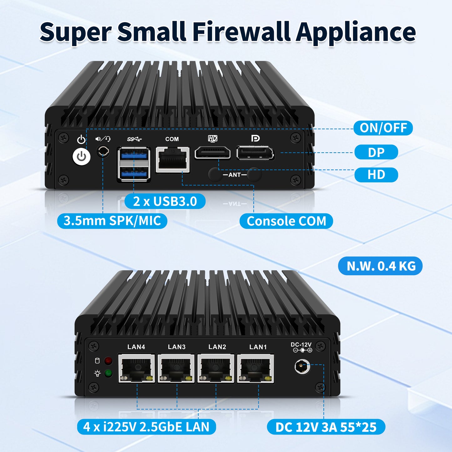 (Second-hand) CWWK J3710 Fanless Microcomputers F37, 4X 2.5GbE LAN, OPNsense Mini Firewall Appliance Dual 4K HD/DP, Desktop Compact PC RJ45 COM Slot, 2 x USB3.0, Barebone for Home Office