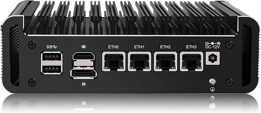 Mini Firewall PC 4 2.5GbE i226V LAN Ports, N100 4-core Fanless Computer wtih DDR5 RAM, 1* M.2 NVMex4, Micro Soft Router Appliance for Network Security, ASE-NI (16G RAM 256G SSD)