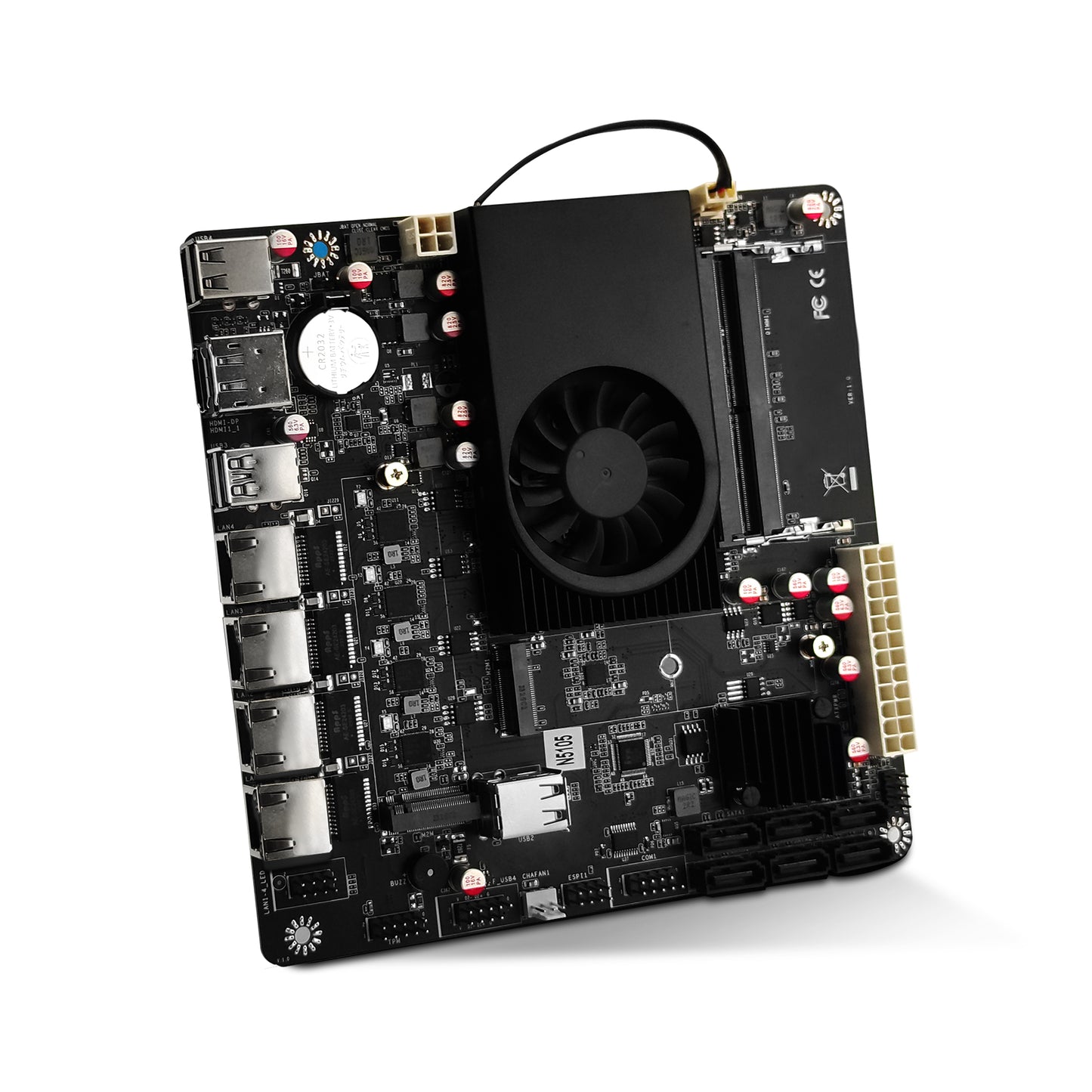 CWWK NAS Motherboard 6 Bay Celeron N5105  / Pentium N6005 Quad Core Mini-ITX NAS Mainboard, 6 x SATA3.0, 4 x i226V 2.5GbE LAN, Dual M.2 NVMe, TDP 10W Low Power, HD, DP, DDR4 16GB RAM 256GB SSD