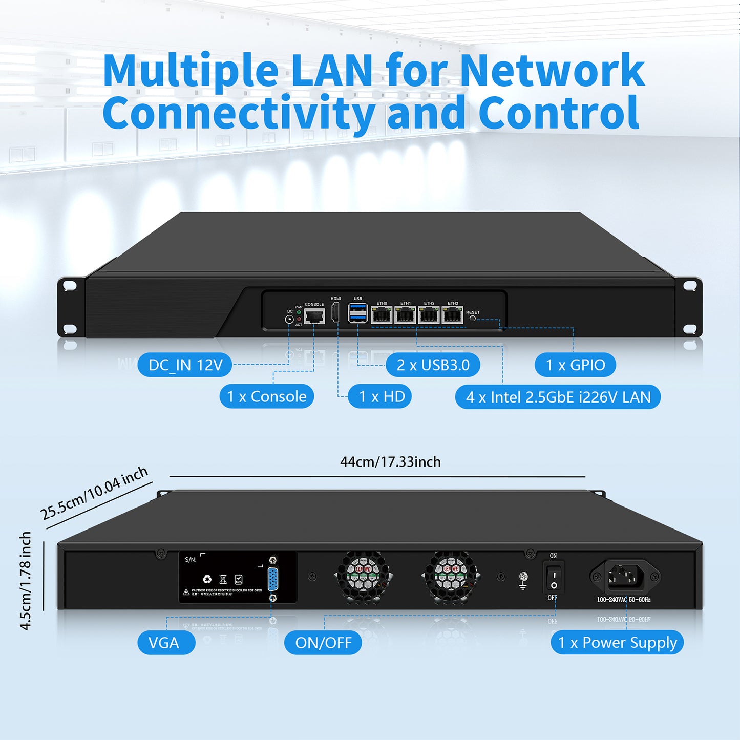 (Second-hand)CWWK U13(19 inch) 1U Rackmount 2.5GbE Router, Intel N3160, 4 Intel i226 LAN