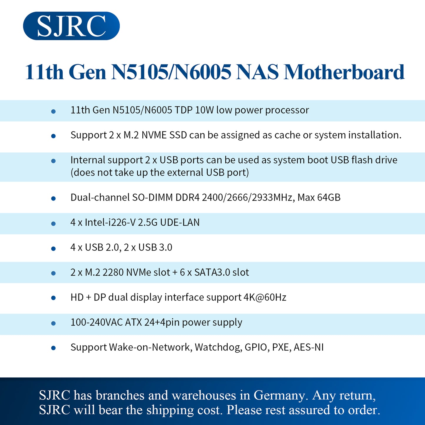 CWWK NAS Motherboard 6 Bay Celeron N5105  / Pentium N6005 Quad Core Mini-ITX NAS Mainboard, 6 x SATA3.0, 4 x i226V 2.5GbE LAN, Dual M.2 NVMe, TDP 10W Low Power, HD, DP, DDR4 16GB RAM 256GB SSD