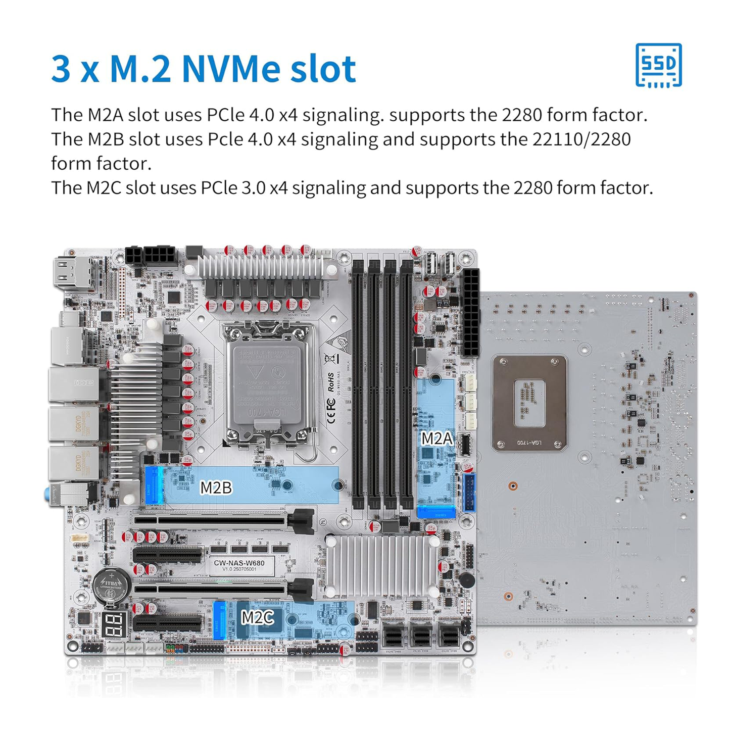 (Second-hand) CWWK W680 NAS Motherboard Micro ATX 12 Bay, LGA 1700 mATX White PC Mainboard with 10GbE&2 * 2.5GbE RJ45 LAN, 4 x DDR5 Desktop RAM (support ECC), 3 x NVMe, PCIe5.0 x16, vPro, USB-C