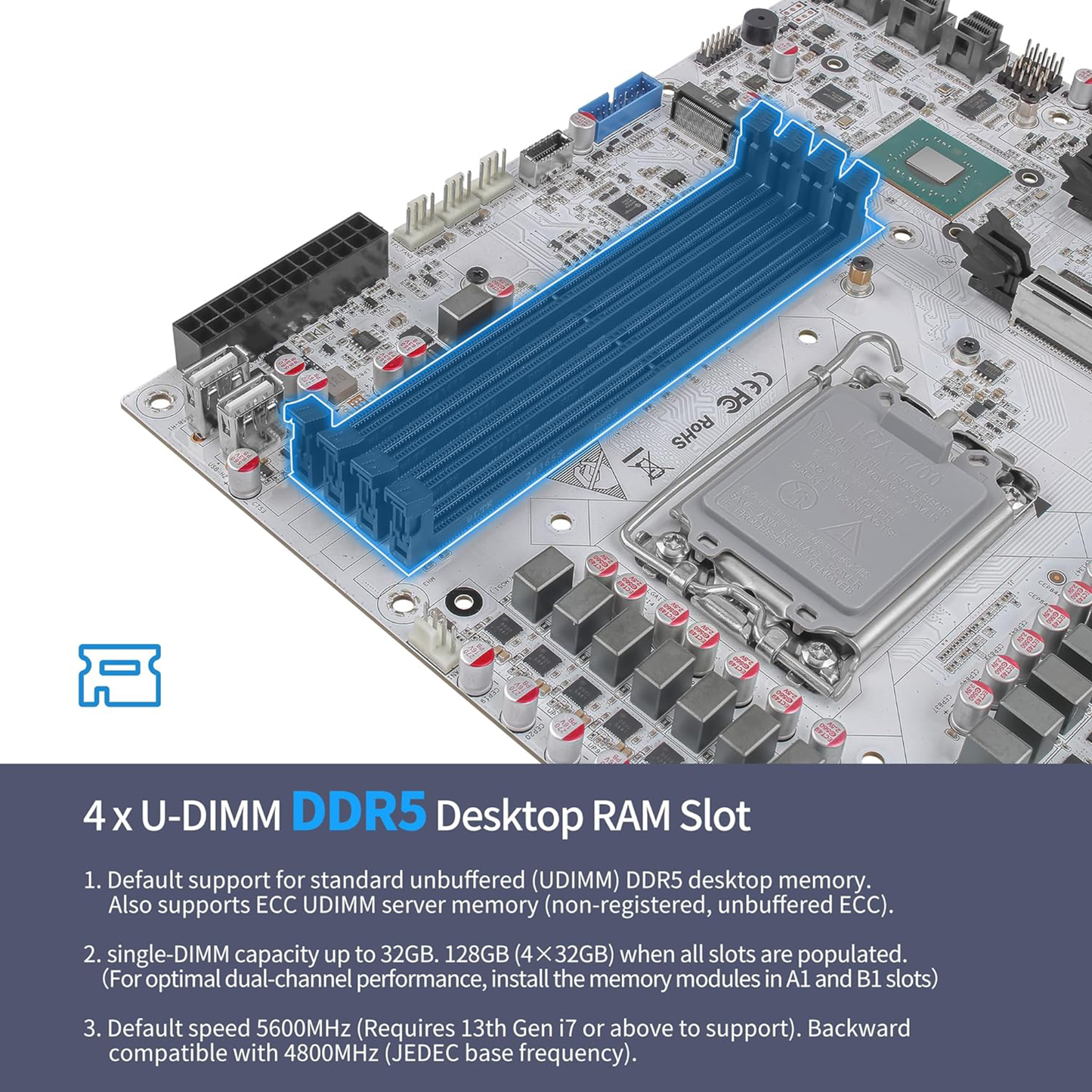 (Second-hand) CWWK W680 NAS Motherboard Micro ATX 12 Bay, LGA 1700 mATX White PC Mainboard with 10GbE&2 * 2.5GbE RJ45 LAN, 4 x DDR5 Desktop RAM (support ECC), 3 x NVMe, PCIe5.0 x16, vPro, USB-C