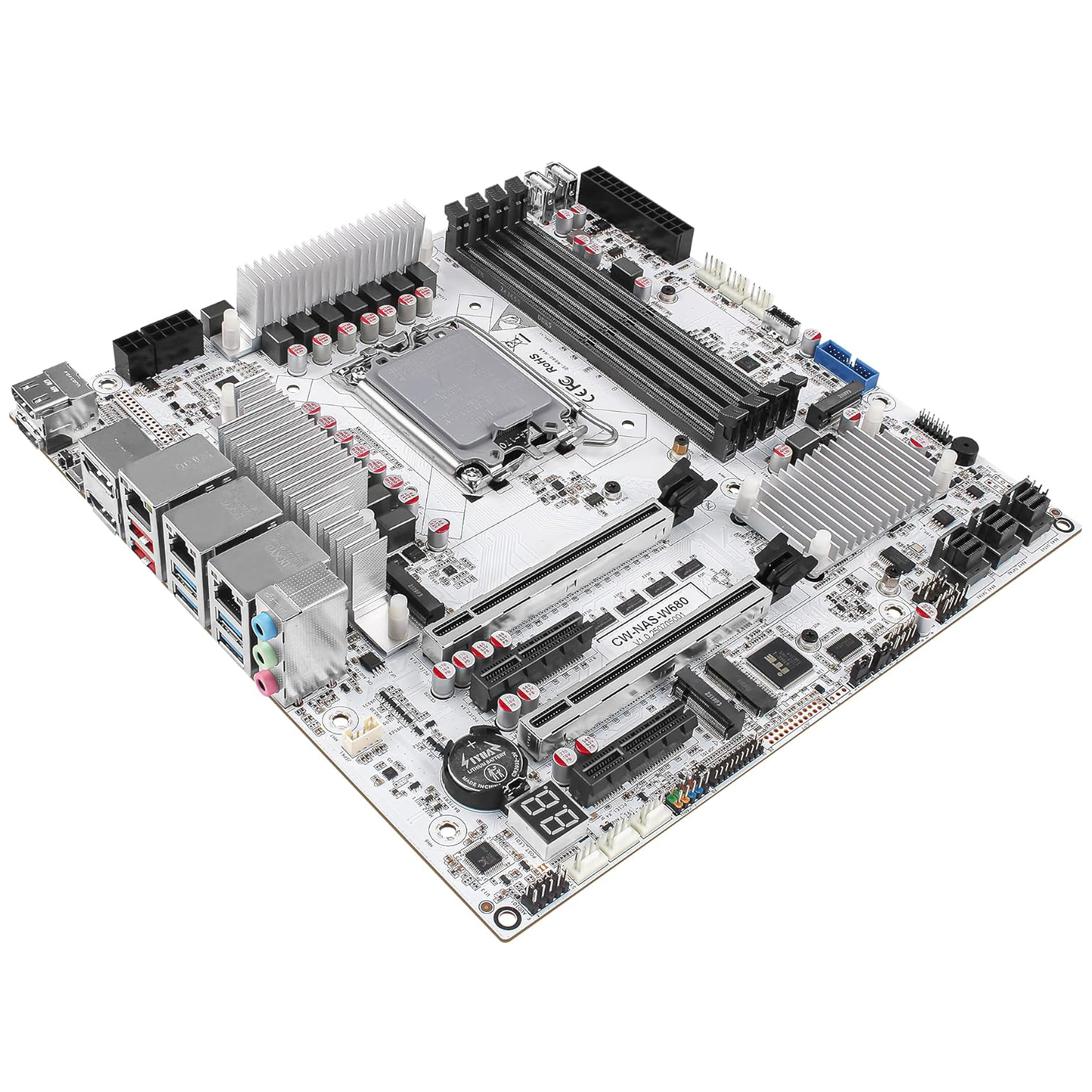 (Second-hand) CWWK W680 NAS Motherboard Micro ATX 12 Bay, LGA 1700 mATX White PC Mainboard with 10GbE&2 * 2.5GbE RJ45 LAN, 4 x DDR5 Desktop RAM (support ECC), 3 x NVMe, PCIe5.0 x16, vPro, USB-C