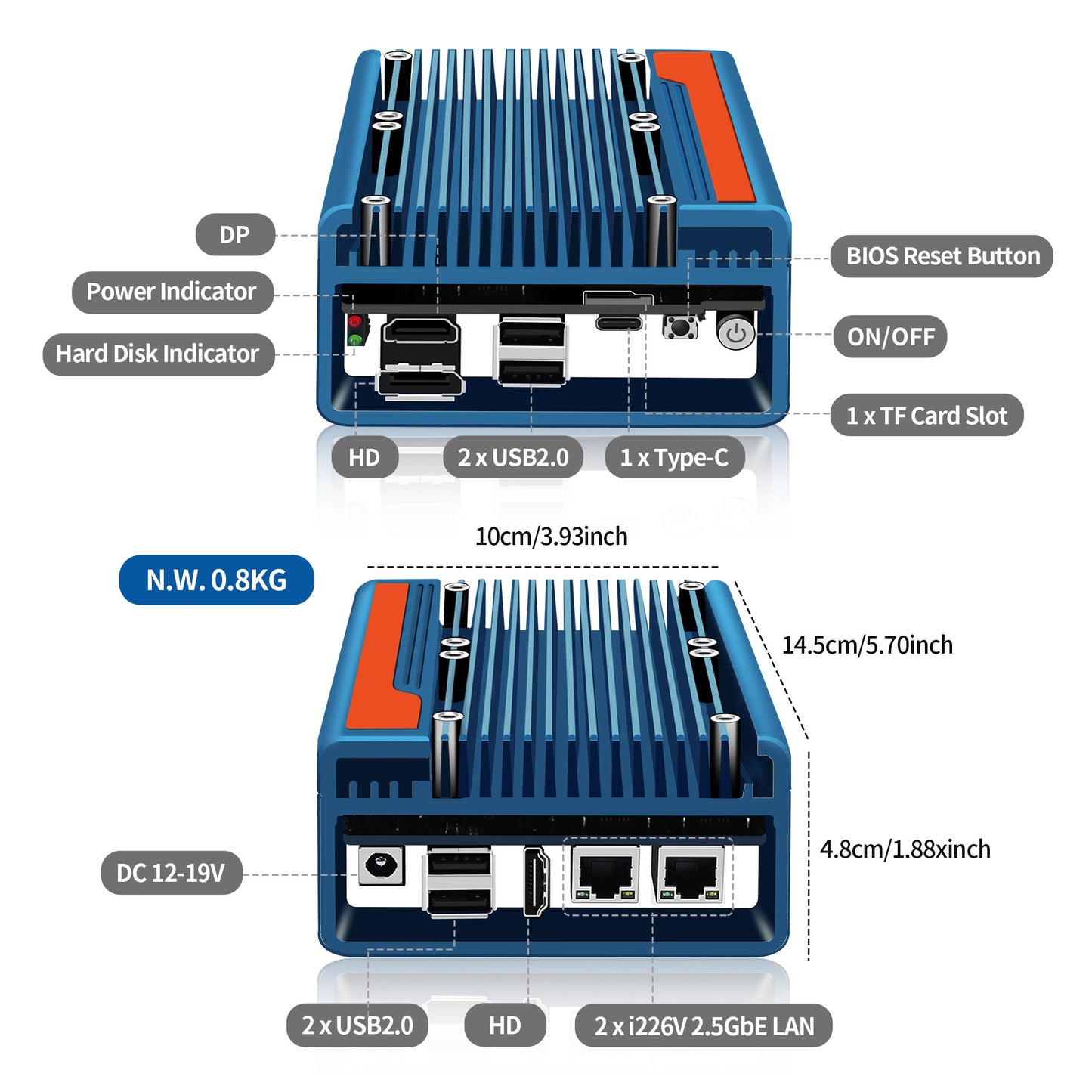 CWWK Fanless Mini PC Core i3 N305/ 12th Gen N100/ 12th Gen N200  Firewall Micro Appliance, Designed for DIY/3D Printing Enthusiast, 2X i226V 2.5GbE LAN, PCIe x8, Type C, TF Slot, DDR5 8GB RAM 128GB NVMe SSD